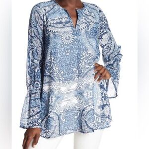 Show me your MuMu blue and white paisley print flowy long sleeve  tunic  size M